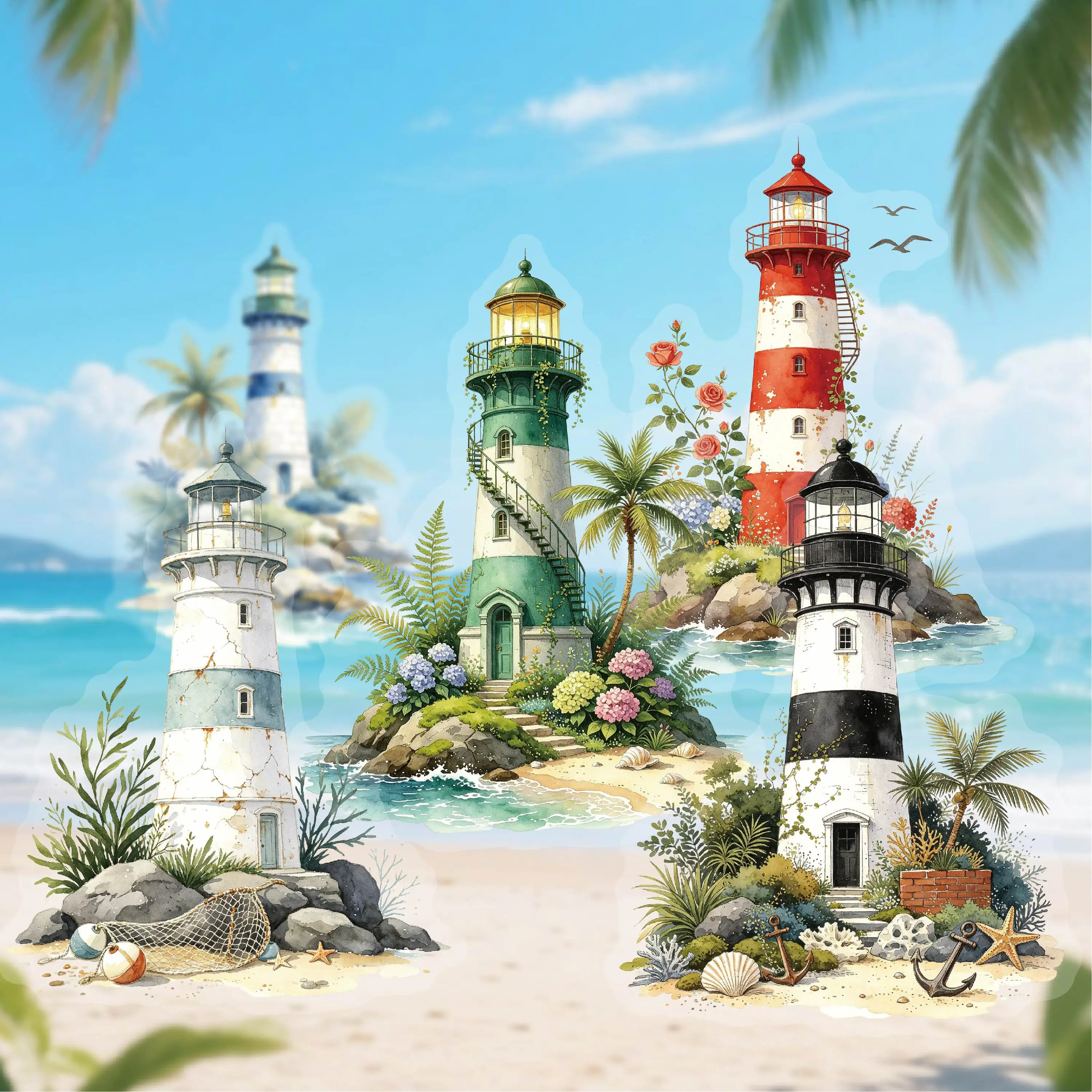 Vintage Seaside Lighthouse Landscape PET Sticker Creative DIY Journal Material Collage Scrapbooking Stationery