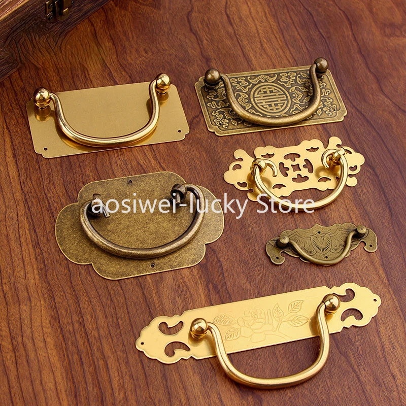 New Chinese Style Brass Vintage Furniture Handles Gold Vintage Handles for Cabinets and Drawers Curved Handles for Cabinets