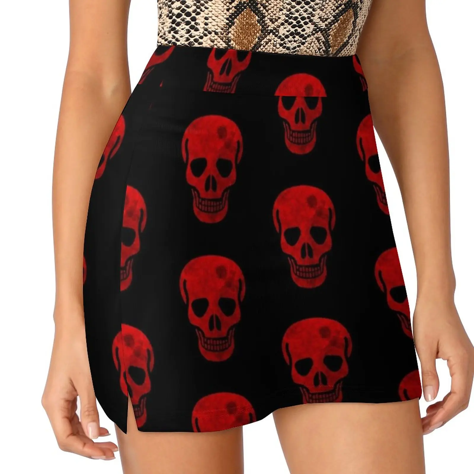 Skull Women's skirt With Hide Pocket Tennis Skirt Golf Skirts Badminton Skirts Running skirts Skull Vector Graphic Red Toxic