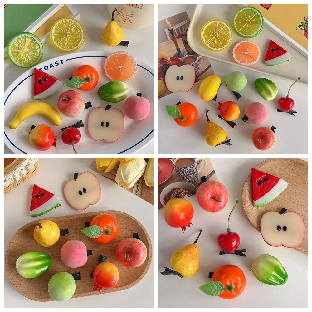 Funny Cherry Simulation Fruit Hairpin Lemon Peach Cute Hair Clip Photo Props Fake Food Daily
