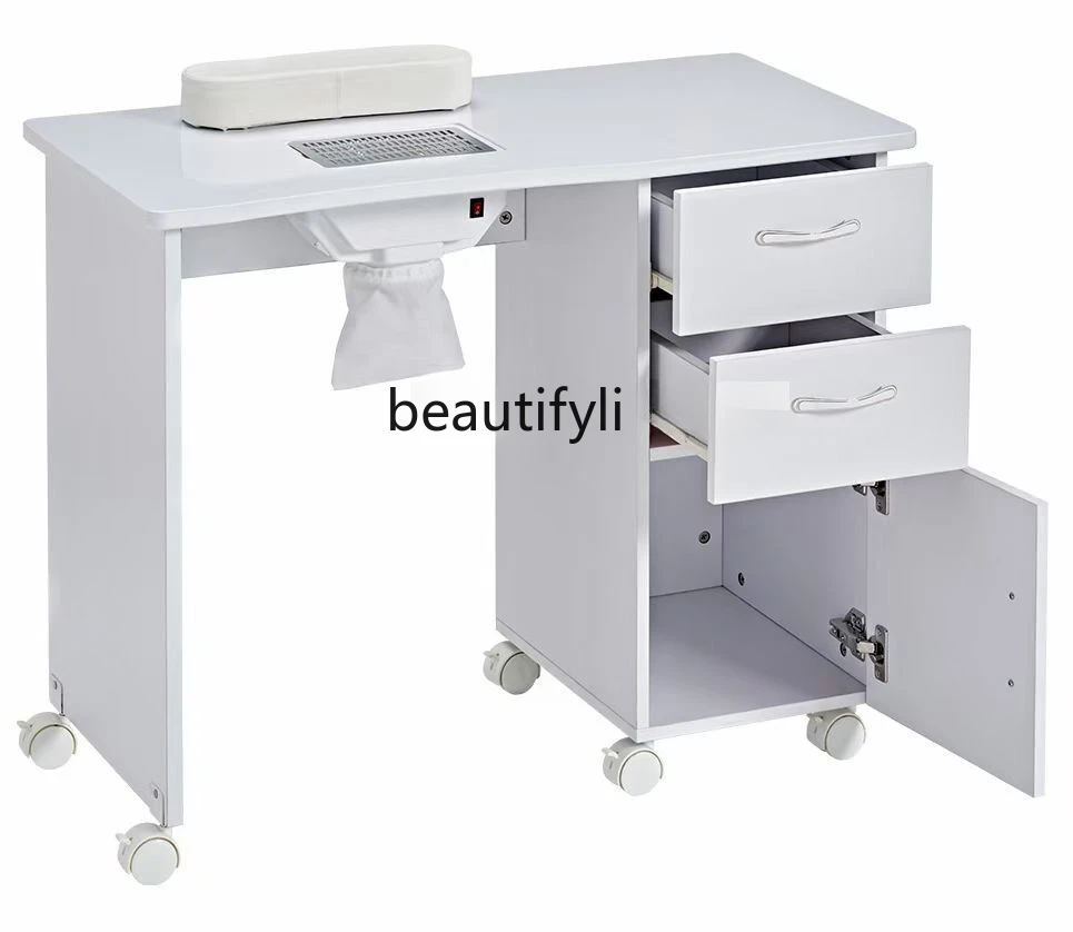 Nail salon, simple single manicure table with wheels, built-in vacuum cleaner, multi-layer drawers