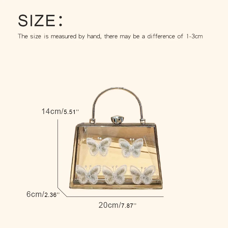 Ladies Clear Evening Bags For Women Luxury Designer Handbag Purse 2024 New In Acrylic Metal Frame Transparent Butterfly Shoulder