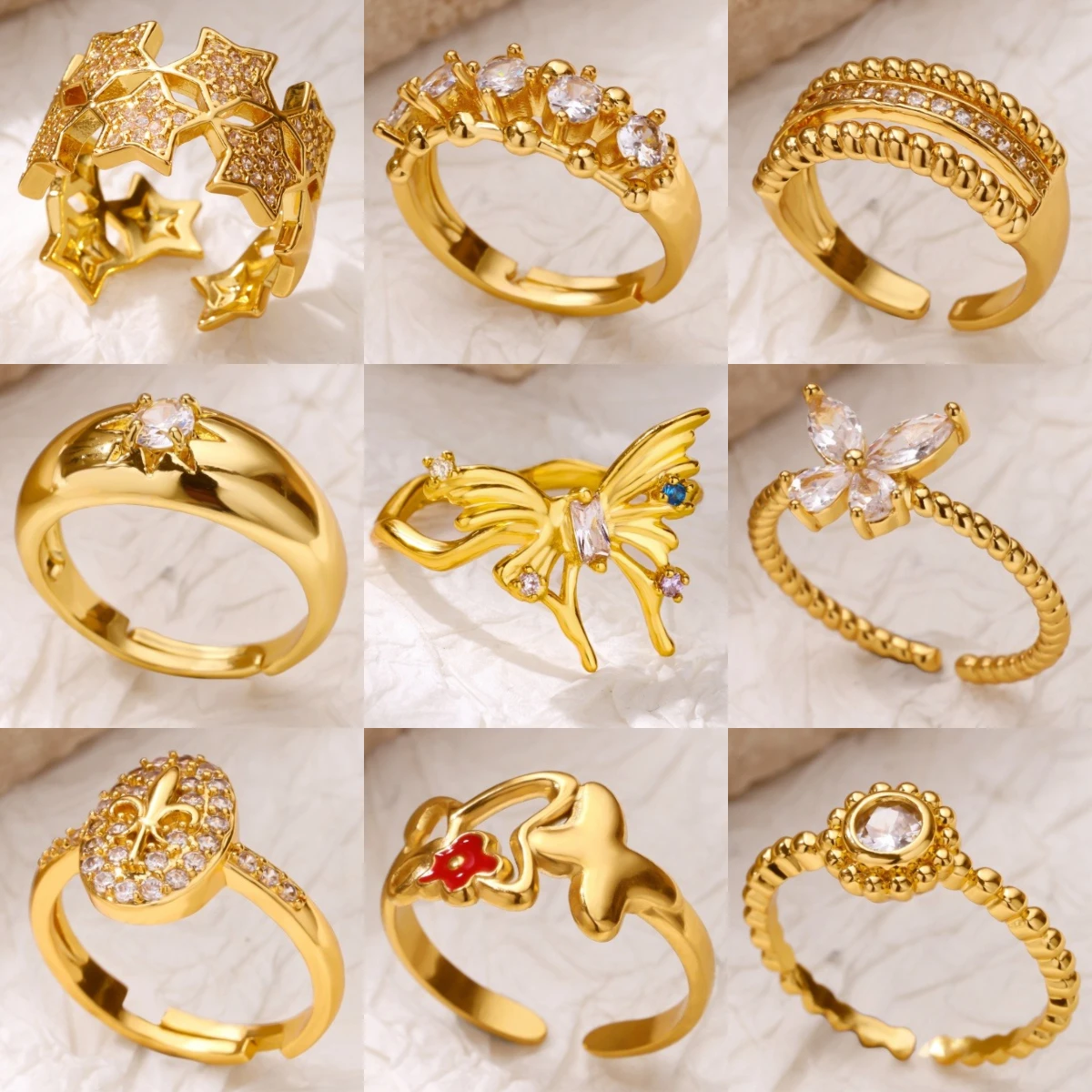 

Gold Plated Stainless Steel Exquisite Geometry Rings For Women Open Adjustable Charm Butterfly Finger Ring Fashion Jewelry 2025
