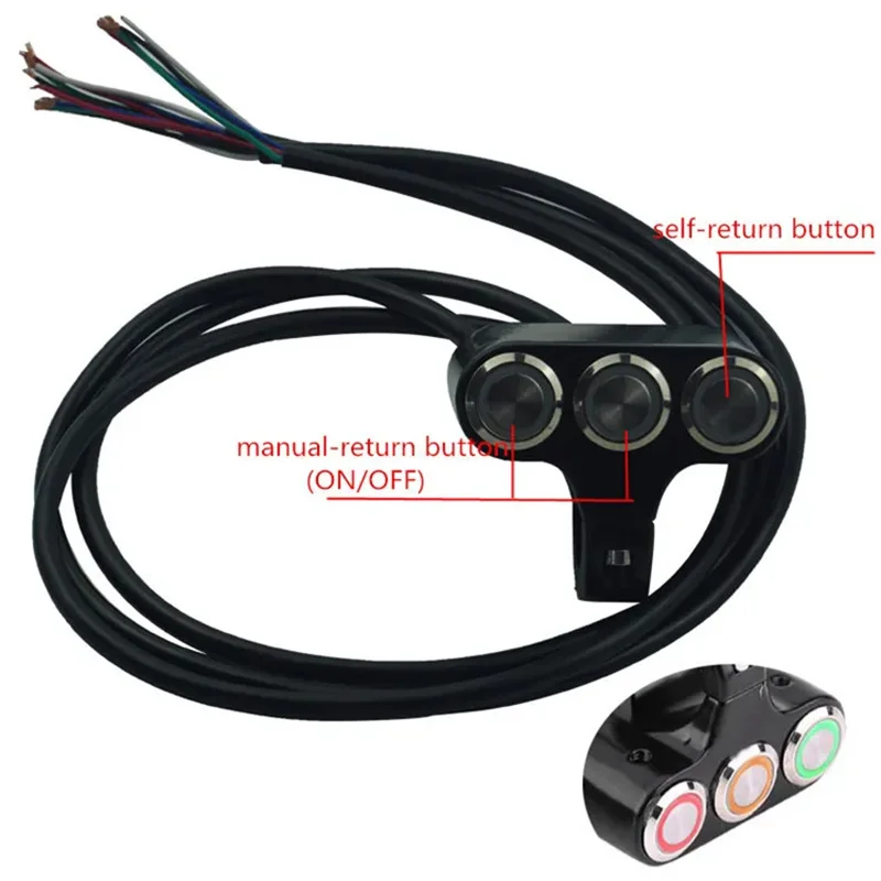 Motorcycle Switches 22mm Handlebar Mount Headlight Hazard Fog Light ON-OFF Button Switch With Indicator Light