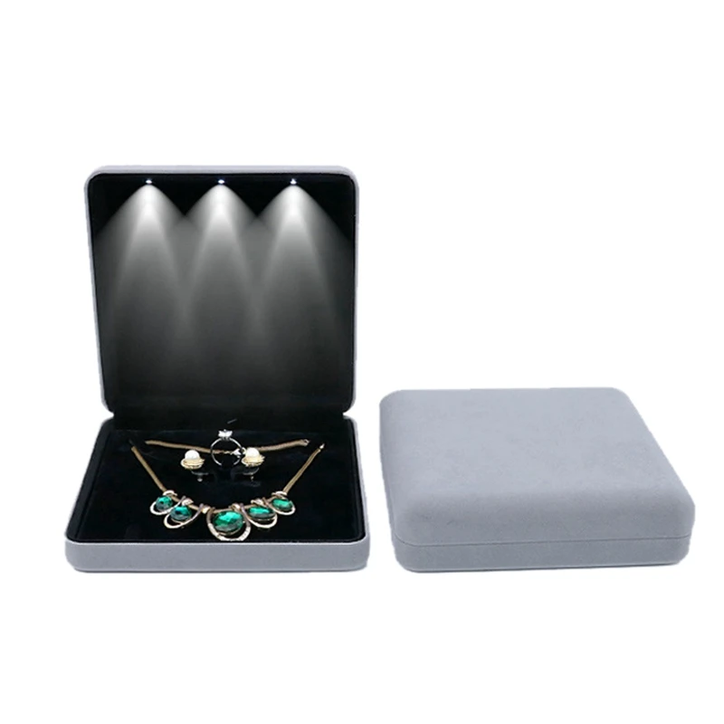 Soft Velvet Set Box Pendant Necklace Chain Storage Package Gift Box Casket Long Earrings Jewelry Organizer Box