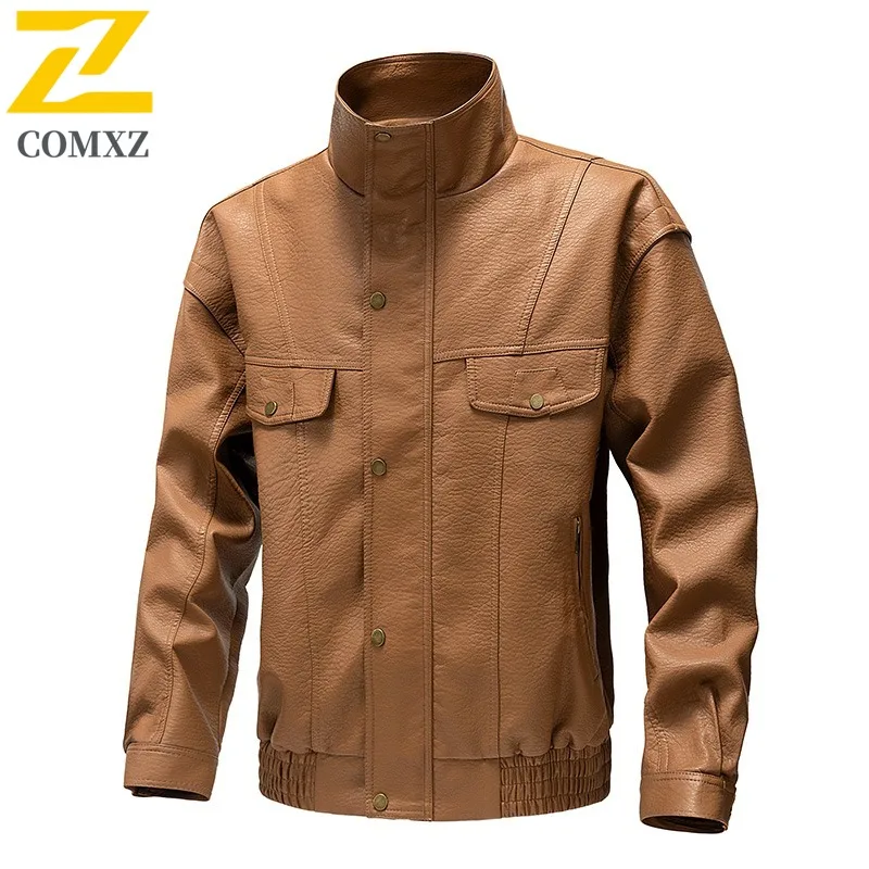 سترة جلدية فضفاضة مناسبة لراكبي الدراجات النارية للرجال على الطراز الكوري، ملابس خارجية عصرية للشباب لموسم الخريف والشتاء