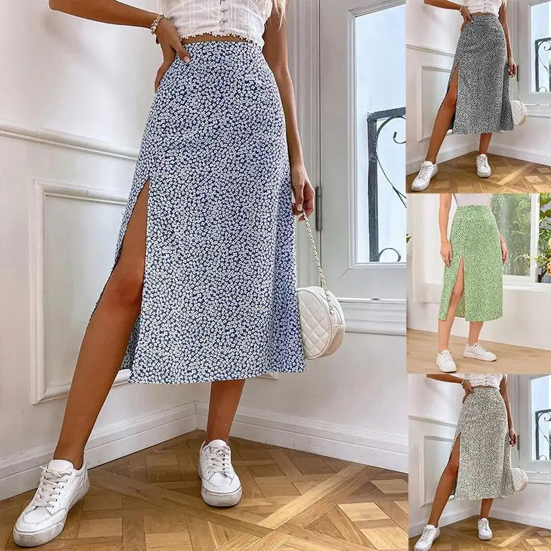 

Spring Autumn 2024 Floral Print A-Line Skirt mid Waist Long Skirt Women's Faion Korean Sle Polyester Fiber Skirt