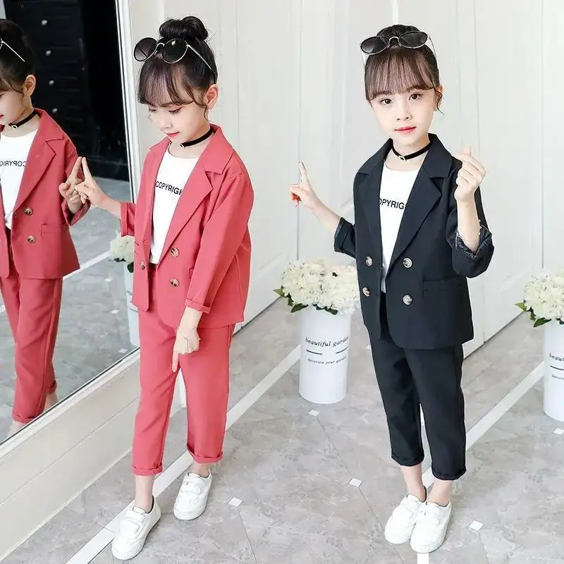 New Autumn Spring Baby Girls Clothes Set Solid Color Top Jacket + Pants Outfits Suit Teenager 2 3 4 5 6 7 8 9 10 11 12 Years Old