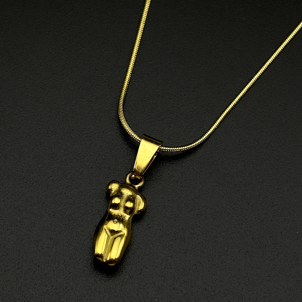 Abstract Female Body Pendant Necklace Gold Color Stainless Steel Simple Women Figure Party Fashion Chain Jewelry Accessory