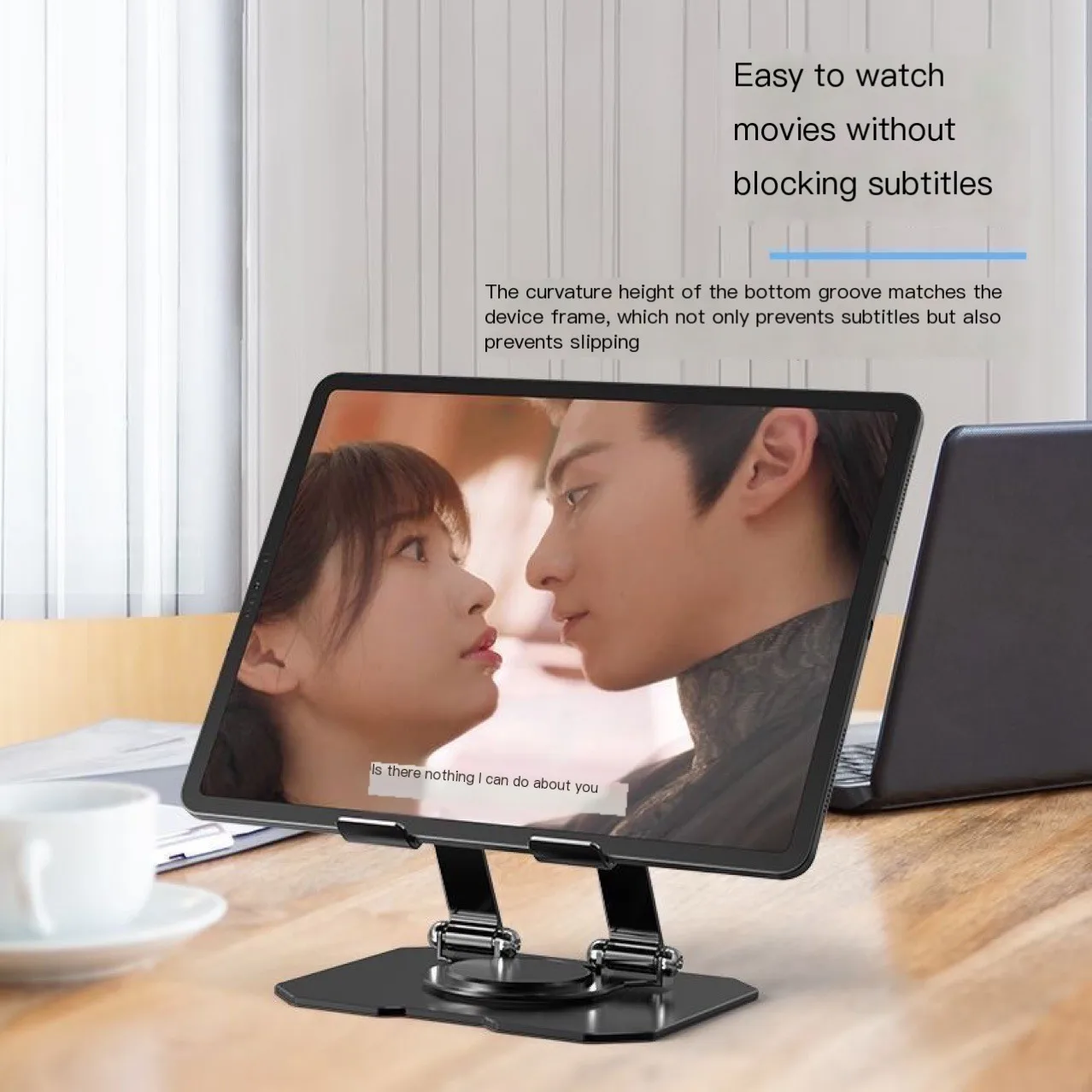 Immagine 5: Ampio supporto per tablet interamente in metallo, supporto per telefono da tavolo pieghevole girevole multifunzionale, supporto antiscivolo e stabile