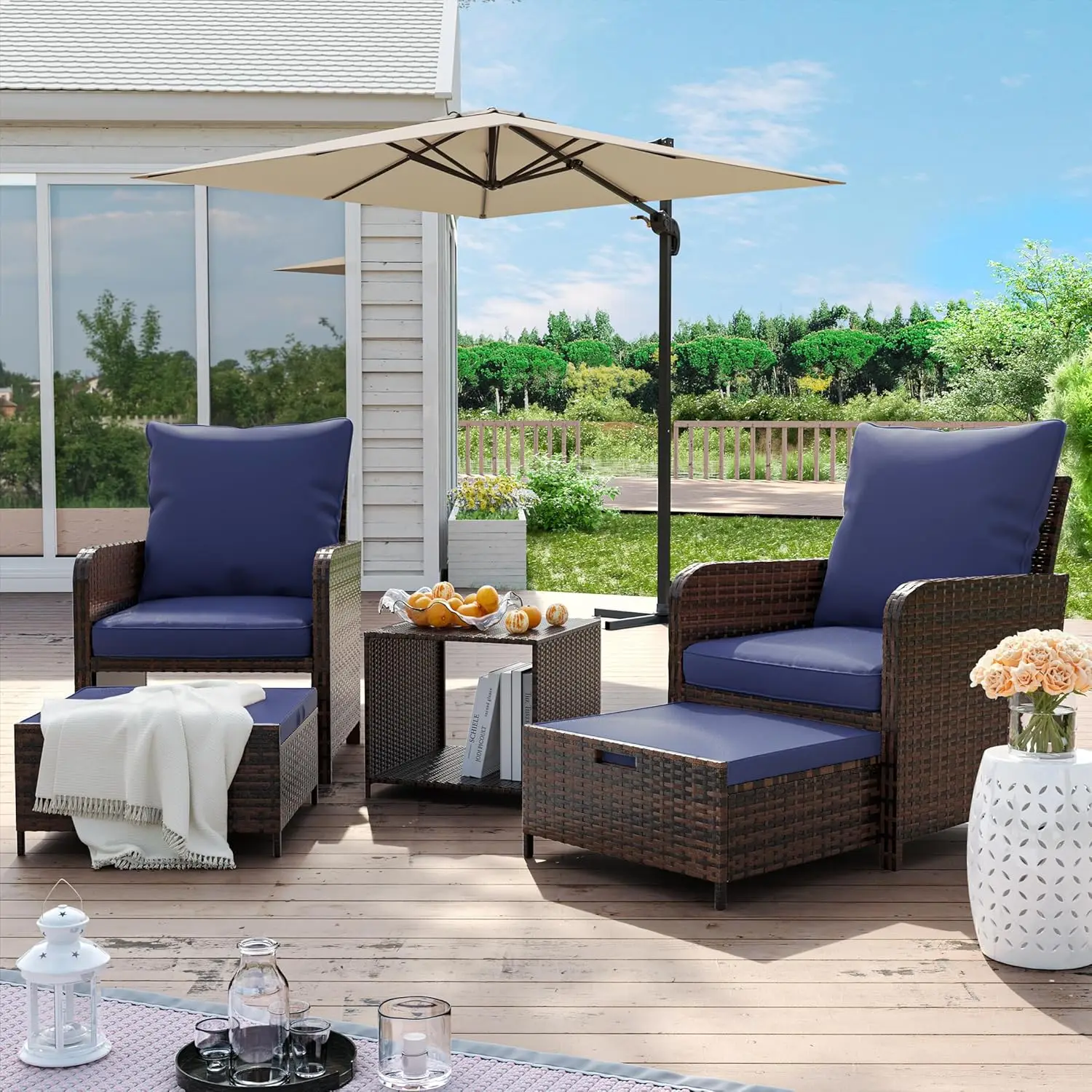 Patio Furniture Set Wicker Outdoor Patio Chairs with Ottomans Rattan Conversations Sets Storage Coffee Table for Garden Poolside