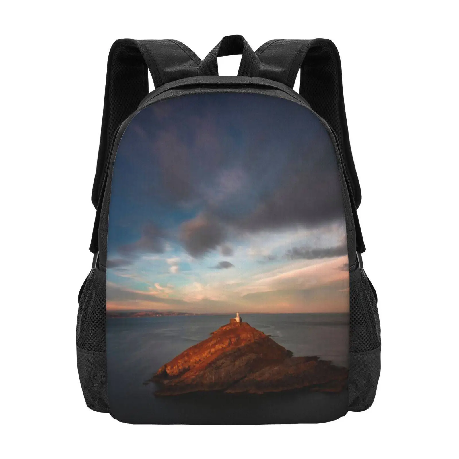 

Sunlight On Mumbles Lighthouse Large Capacity School Backpack Laptop Bags Mumbles Lighthouse Sunset Summer Orange Island Rocks