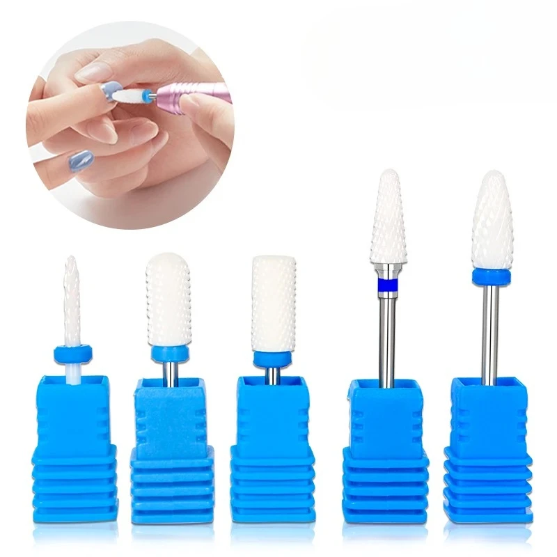 

5 Pcs Ceramic Milling Cutter Manicure Nail Drill Bits Electric Nail Files Grinding Bits Mills Cutter Burr Accessories gel Remove