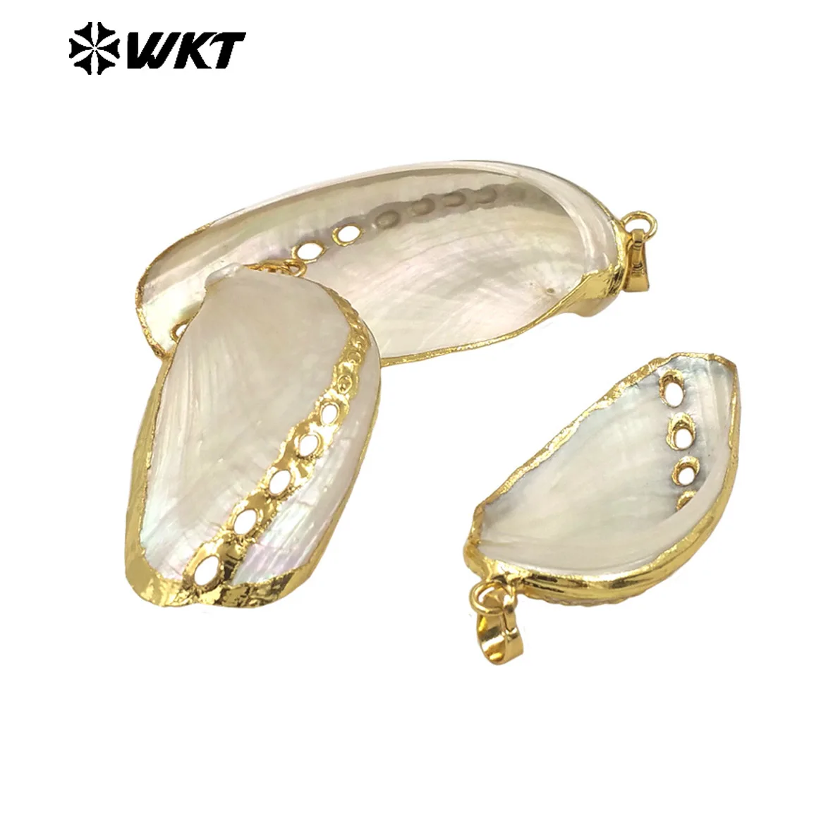 WT-JP392 Wholesale New Unique Design 18K Gold Plated Hollowed-Out New Zeland White Shell Pendant For Women Fashion Jewelry