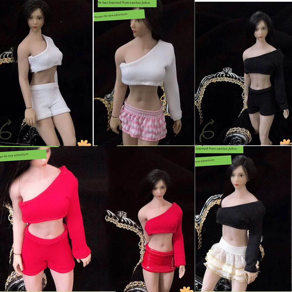 1/12 Scale Women's Tight-fitting Sloping One Shoulder Crop Top Sports Shorts Skirt Clothes Set for 6 inches Action Figure