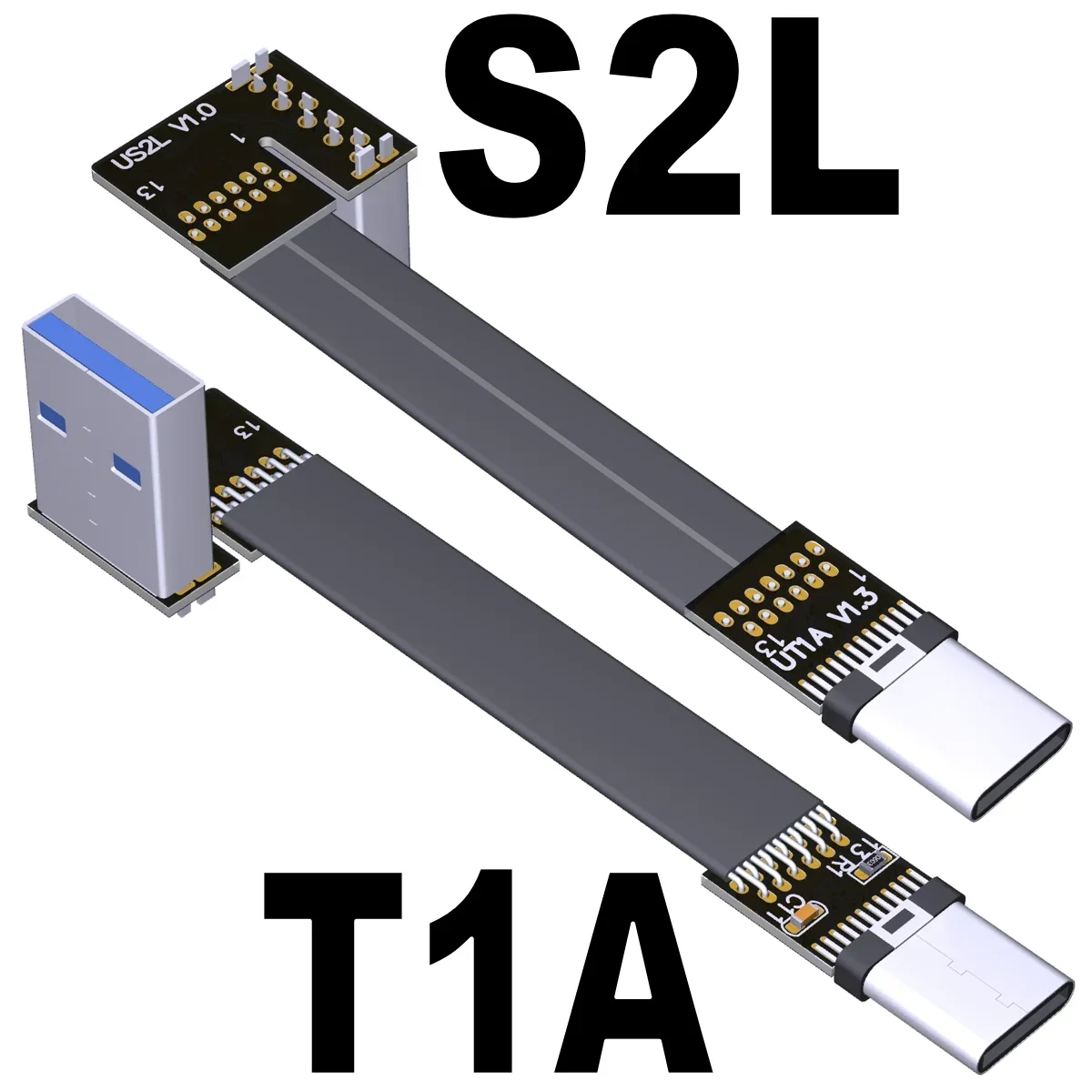 USB 3.1 Type-A Male to USB 3.1 Type-C Male Up/Down Angle USB Data Sync&Charge FPV Flat Ribbon Cable Type C Connector Adapter FPC