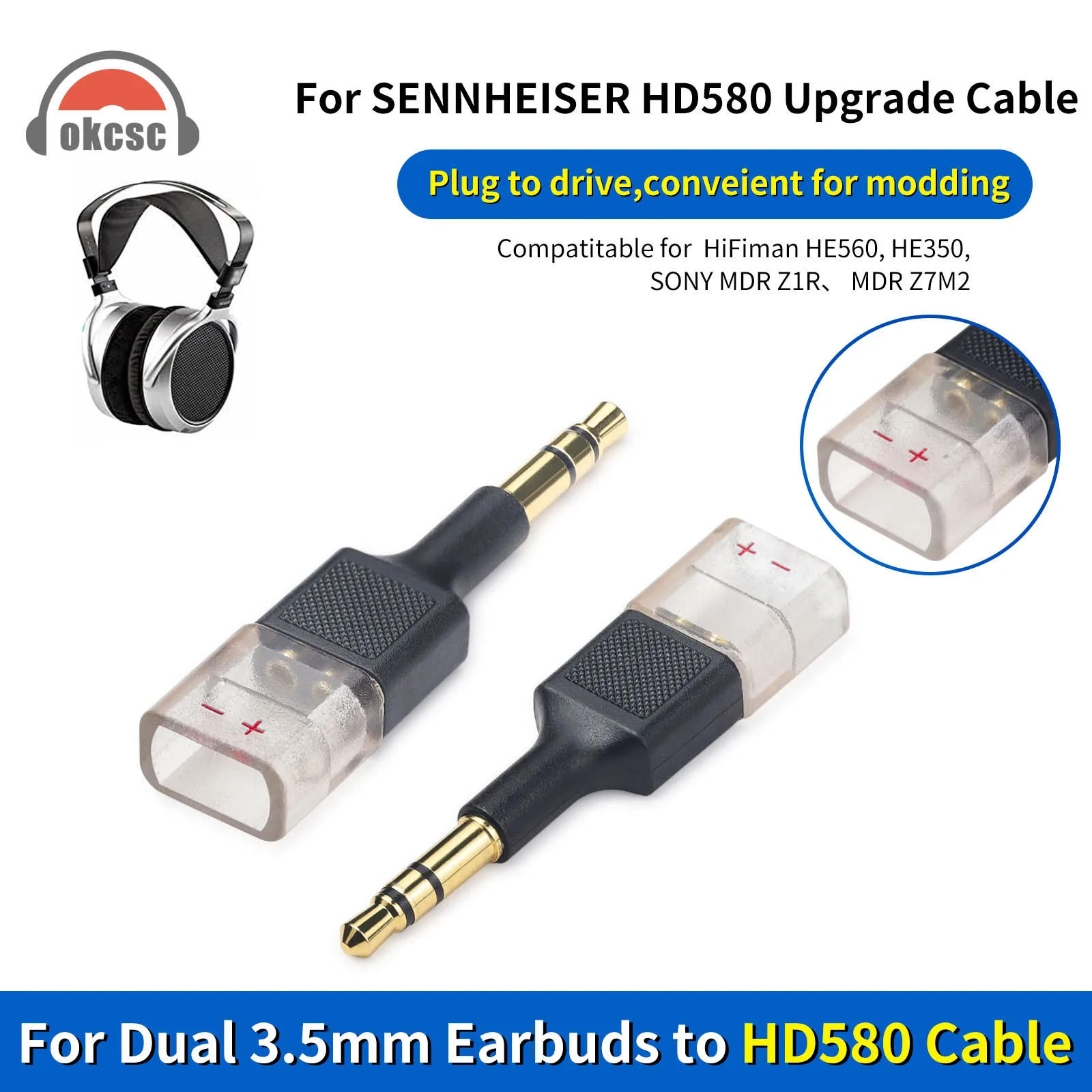 

OKCSC Headphone Adapter Dual 3.5mm Male to HD650 Female Earbud Connecter for HiFiman HE560 HE350 SONY MDR Z1R MDR Z7M2 Converter