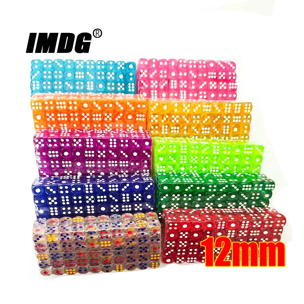 100pcs/Pack 12mm New Acrylic Dice Transparent Red #12 Round Corner High Quality Boutique Dice