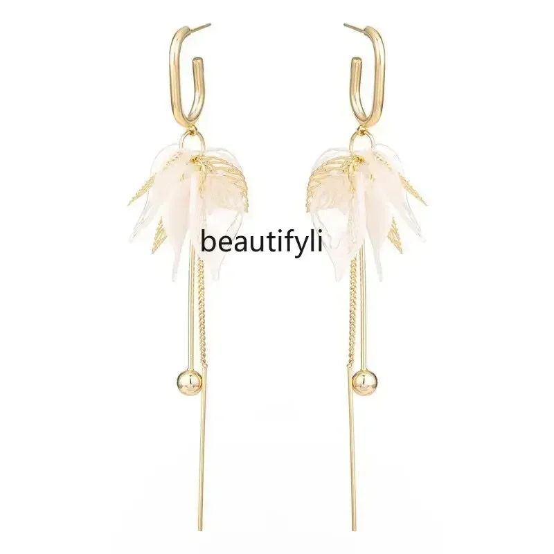 lt Tassel earrings, new, long temperament cold wind earrings, sterling silver anti-allergic high-end earrings for womenHY