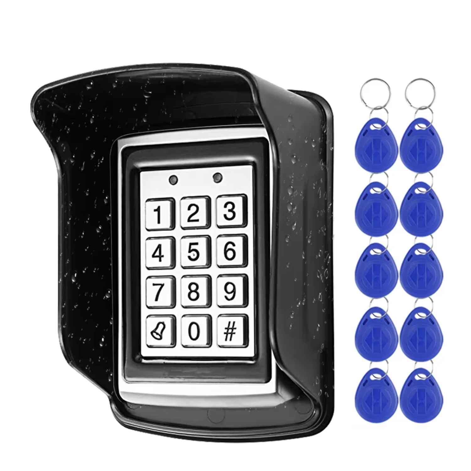 

RFID Metal Access Control Keypad Waterproof Rainproof Cover Outdoor Door Opener Electronic Lock System 10pcs EM4100 Keychains