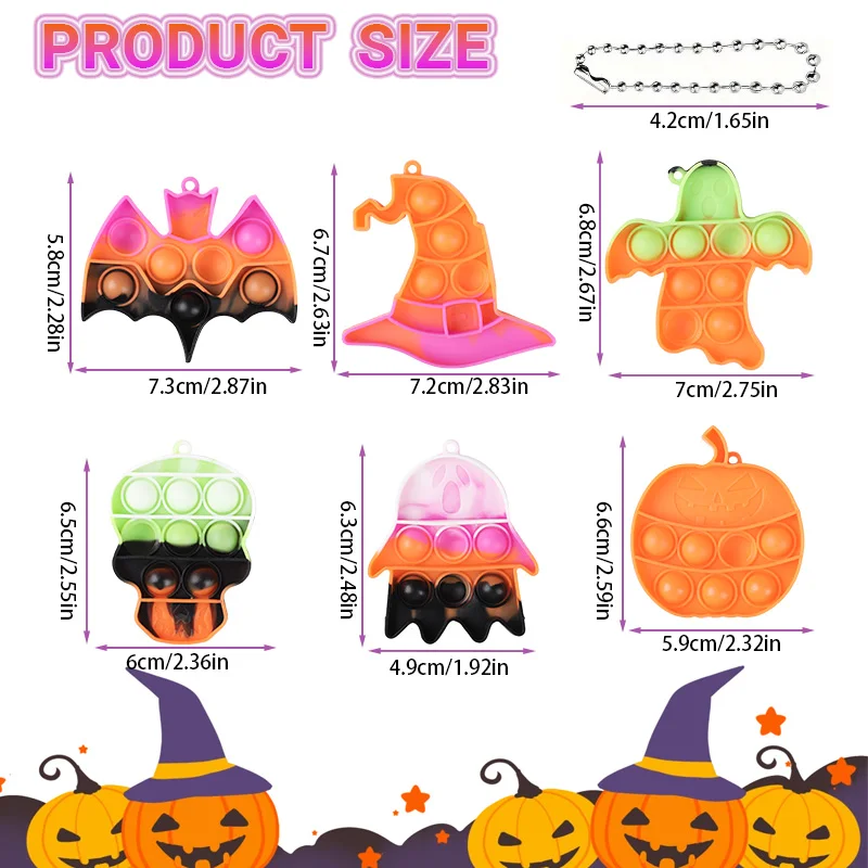 6/12 Stück Halloween Mini Pop Schlüsselanhänger Geist Kürbis Hexenhut Ornamente Halloween-Party Geschenktüten-Füller Süßes oder Saures Spielzeug – Detail 9