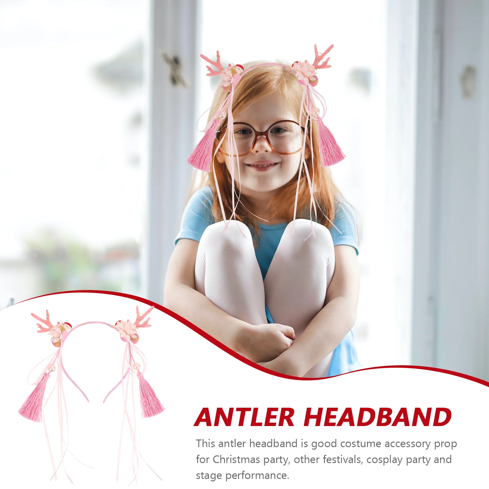 

Flower Headb Christmas Antler Tassel Deer Horn Girl Light Weight Easy Wear Xmas Party Festivals Cosplay Stage Performance