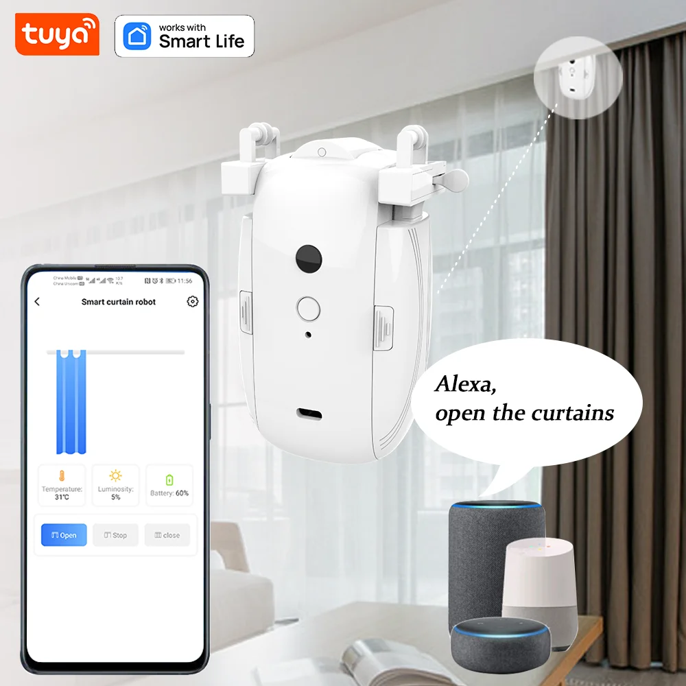 Controlador de cortina inteligente Tuya Zigbee, Robot para cortina romana I tipo U, pista de cortinas, Alexa, Google Home