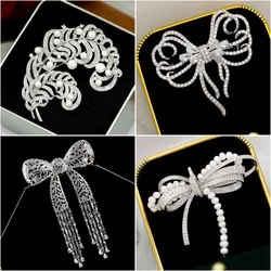 Sparking Cubic Zirconia Bowknot Brooches for Women Simple Feather Butterfly Dragonfly Peacock Pins 2023 Broche Pin Accessories