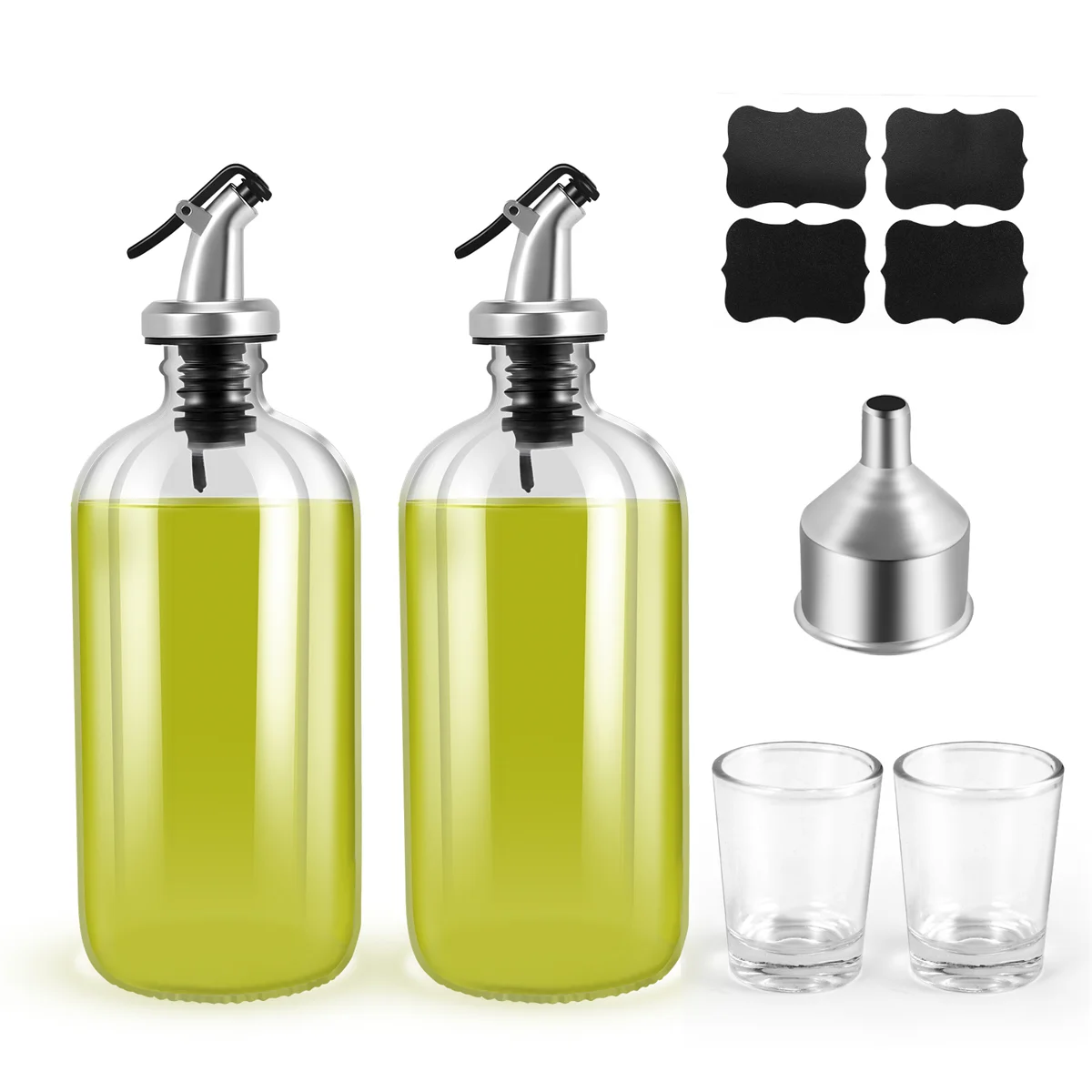 16Oz Glass Mouthwash Dispenser with Pour Spout Funnel and Labels Reusable Mouthwash Bottles Container