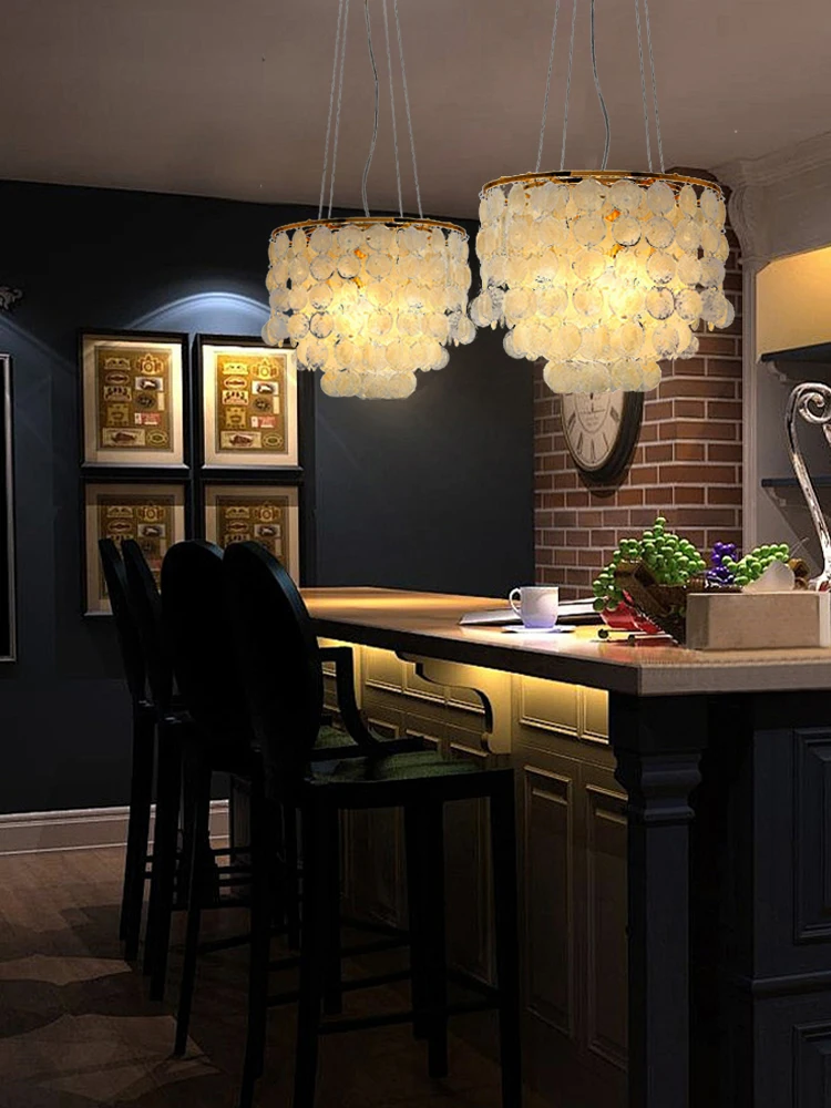 Shell Chimes Chandeliers Cottage American Style LED Light Pendant Deco Bedroom Hanging Lamps Home Decor for Dining Room Lustres