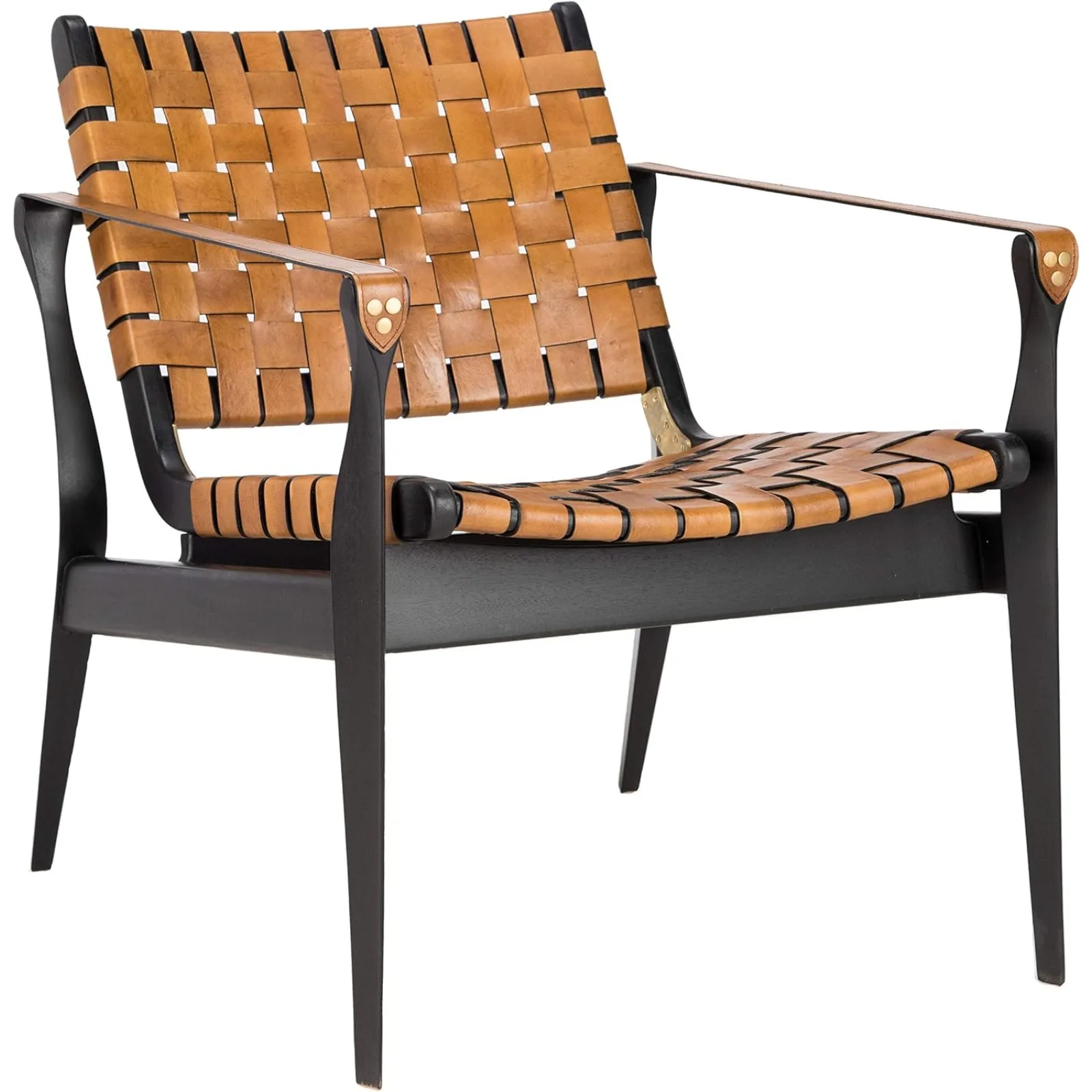 US   Couture Dilan Brown and Black Woven Leather Safari Chair