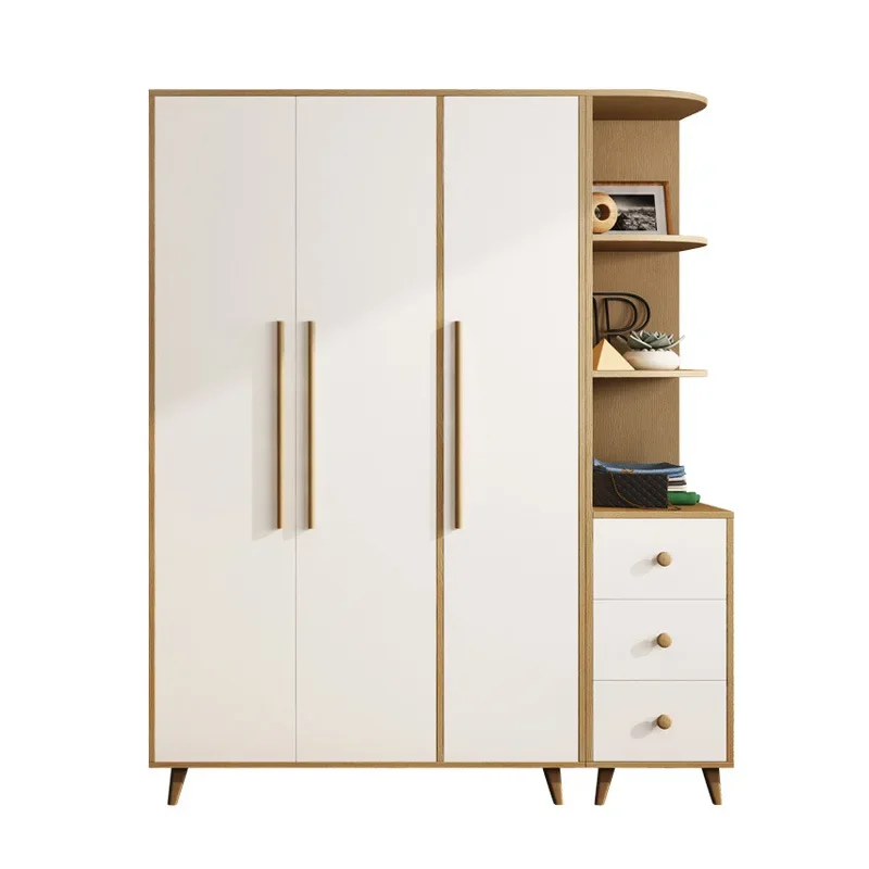 Nordic Luxury home wooden closet simple mirrored storage white 4 door closet bedroom wardrobe furniture