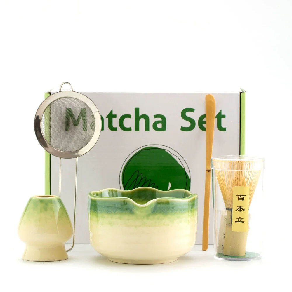 Matcha Whisk Set, 5Pcs Floral Ceramic Matcha Set Matcha Thoughtful Matcha Whisk Gift for Matcha Lover