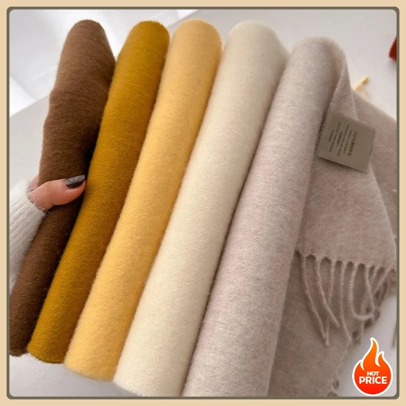 Winter Scarf - Hot-selling Solid Color Imitation Cashmere Scarf, Unisex Warm and Cold-resistant Double-sided Tassel Scarf