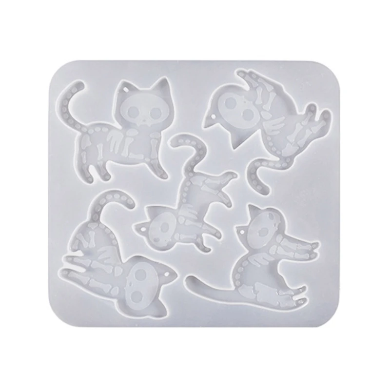 E0BF 3D DIY Halloween Cat Epoxy Silicone Casting Mould دائم القطط المفاتيح أقراط