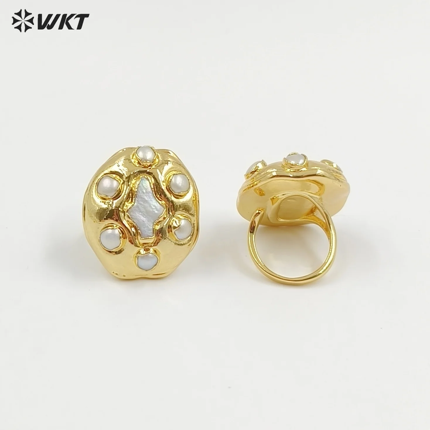 

WT-MPR150 Pretty Jewelry Gold Electroplated Natural Freshwater Pearl Adjustable Cross Shape Women Rings As Anniversary Day Gift
