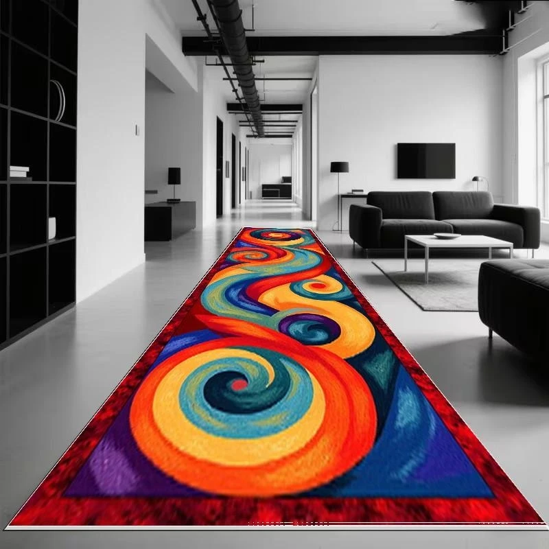 VIKAMA Colorful Swirl Print Outdoor Runner Rug Waterproof Non Slip Carpet for Patio Balcony Porch Bohemian Home Decor Mat