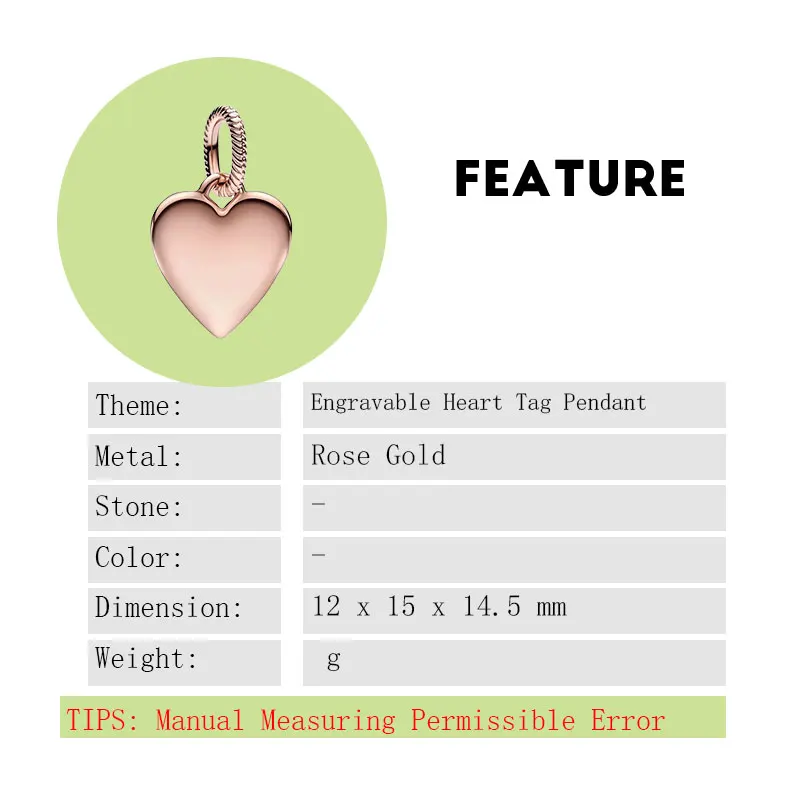 Rose Gold Engravable Heart Tag Pendants Charms For Women Fine Jewelry Making DIY Original Necklace Bracelet Valentine's Day Gift