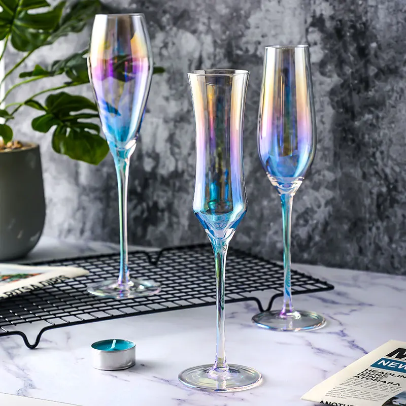 Crystal Goblet Wine Glasses Home Rainbow Cup Gradient Color Colorful Ion Plating Champagne Glass Nordic Decorative Water Cups