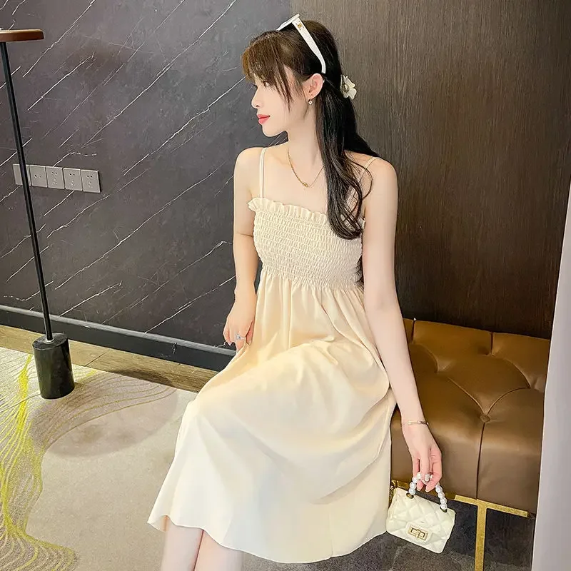 Spring and Summer Tube Top Sleeveless  Crackle Nightdress Fashion Can Be Worn Outside New Style Little Fellow Suspenders Dresses