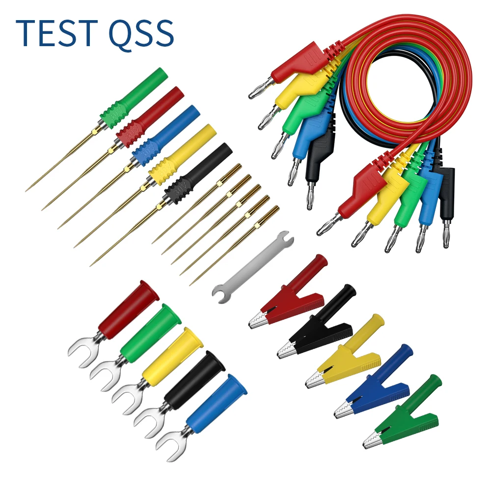 QSS-Kit de chumbo de teste multímetro plugue banana com clipes jacaré, sonda substituível, plugue tipo U, 4mm, Q.T8002, 31 peças