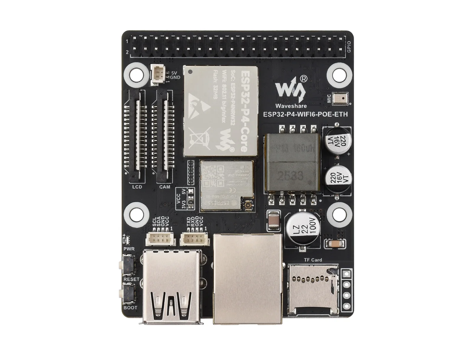 ESP32-P4 Wi-Fi 6 PoE Development Board with Dual-Core RISC-V, 32MB PSRAM, MIPI CSI/DSI, H.264 Encoder for AI Multimedia Projects
