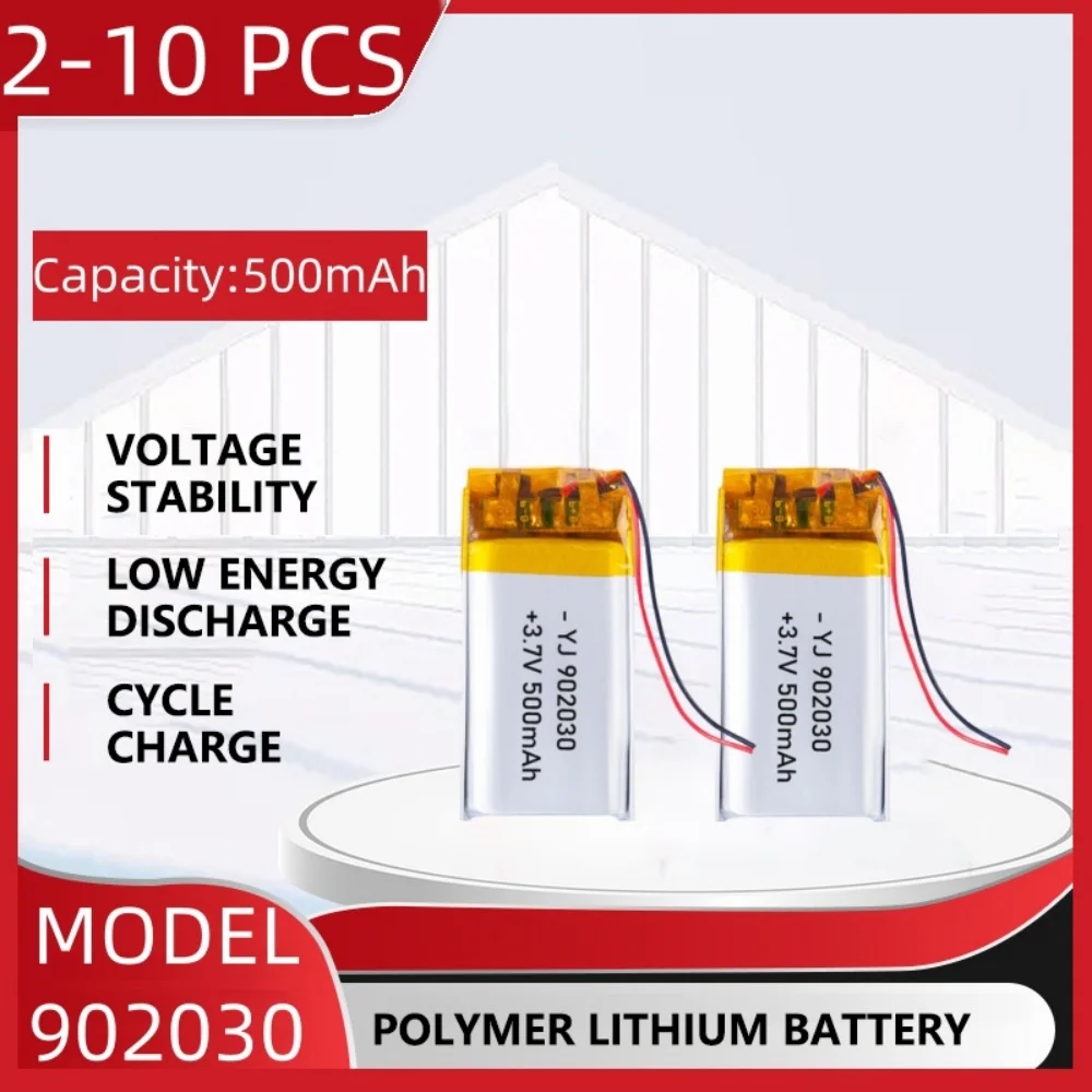 3,7 V 500 mAh Polymer-Lithium-LiPo-Akku 902030 für Bluetooth-Headset, Schönheitsinstrument, Selfie-Stick, Spray usw