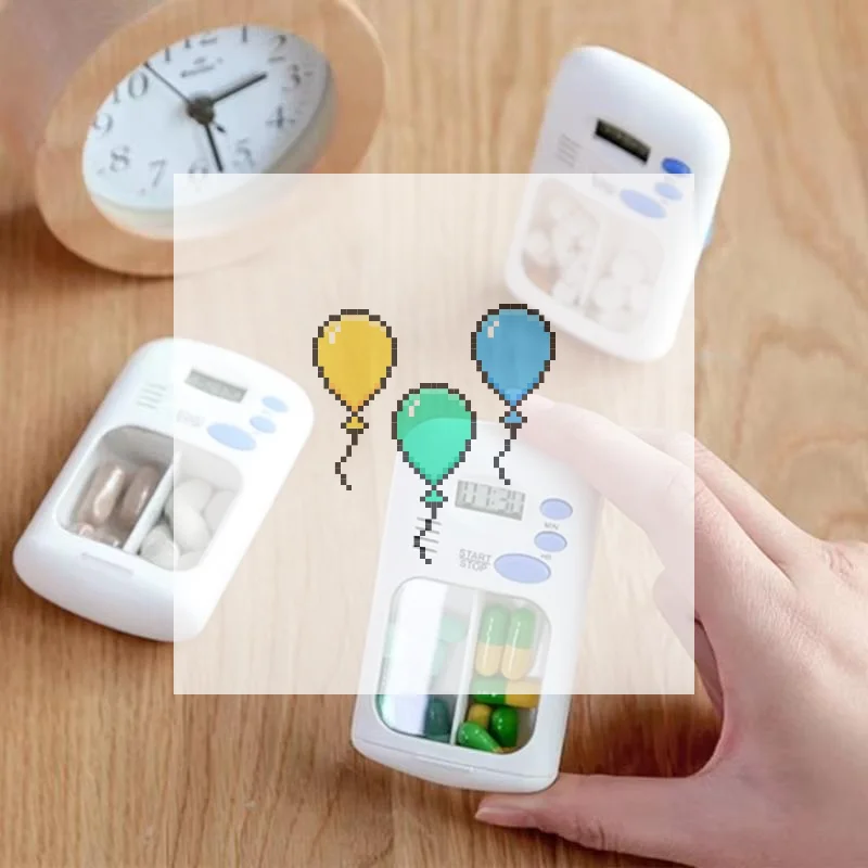 Mini Portable Pill Reminder Alarm Timer Electronic Box Organizer LED Display Medicine Case Alarm Clock Reminder Pill Box