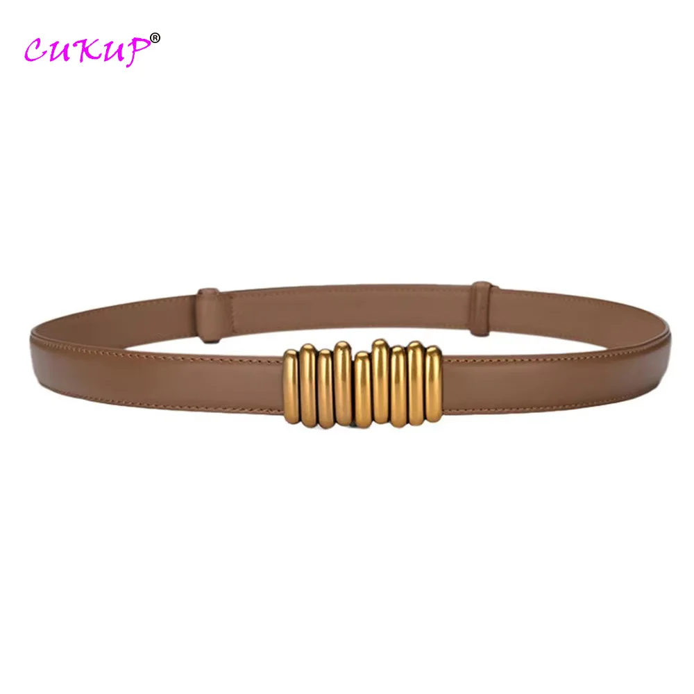 Genuine Leather Slide Buckle Belts for Women 2.4cm Wide