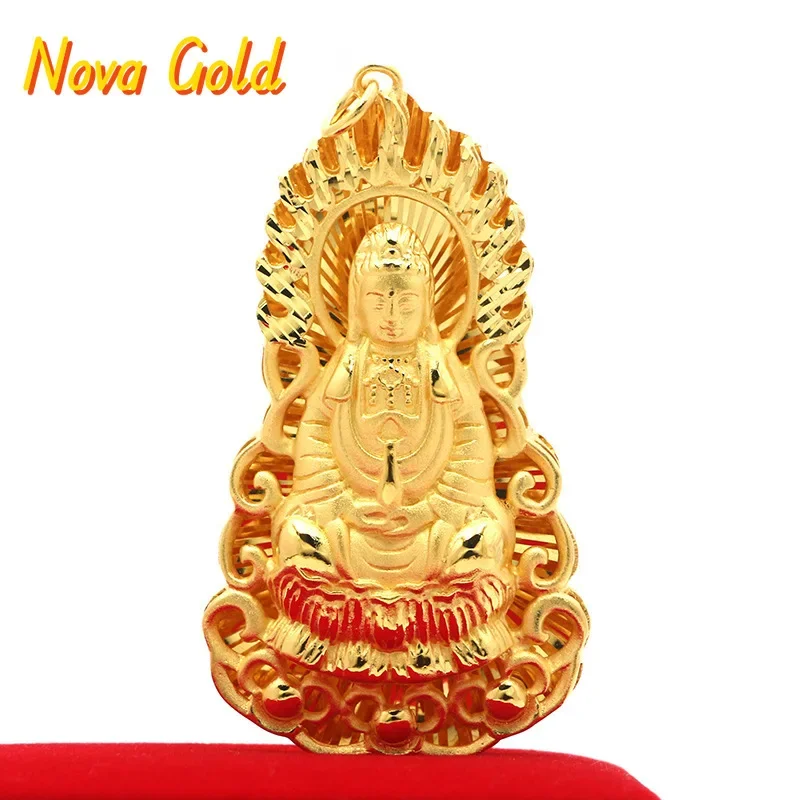

NovaGlod Large size 9999 24K real gold jewelry Guanyin pendant necklace to save all living beings three-dimensional gold tag jew