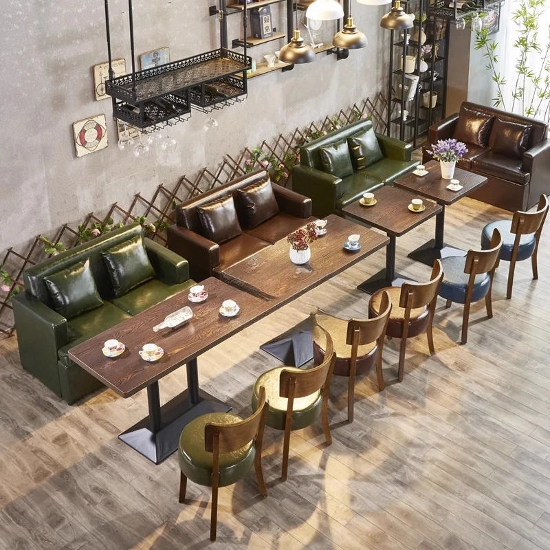 Retro Western Restaurant Cafe Sofa Tables and Chairs Fried Chicken Snack Shop Tables and Chairs