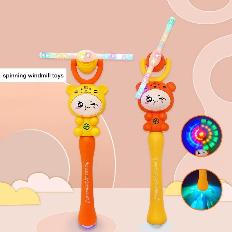 Children Light-emitting Toy Cartoon Cute Tiger Creative Colorful Spinning Windmill Toys With Music Lights Magic Wands Kids Gifts