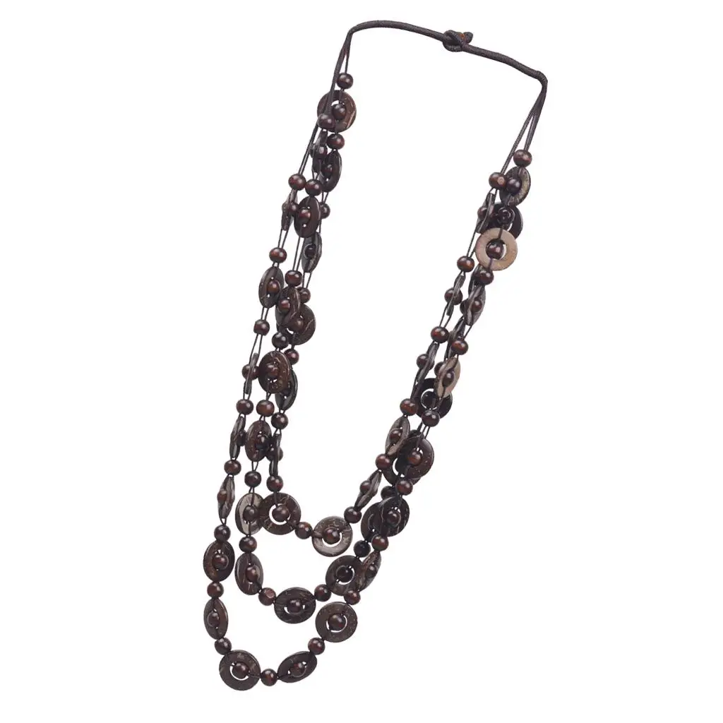 Coconut Shell Bead Pendant Necklace Handmade Wooden Tassel Statement Jewelry Chain for Wedding or Party