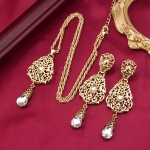 Sunspicems Fashion Arab Wanita Perhiasan Set Maroko Panjang Drop Anting-Anting Arabesque Liontin Kalung Wanita Afrika Pesta Bijoux 10 set perhiasan pernikahan afrika dengan penjualan terbaik - №